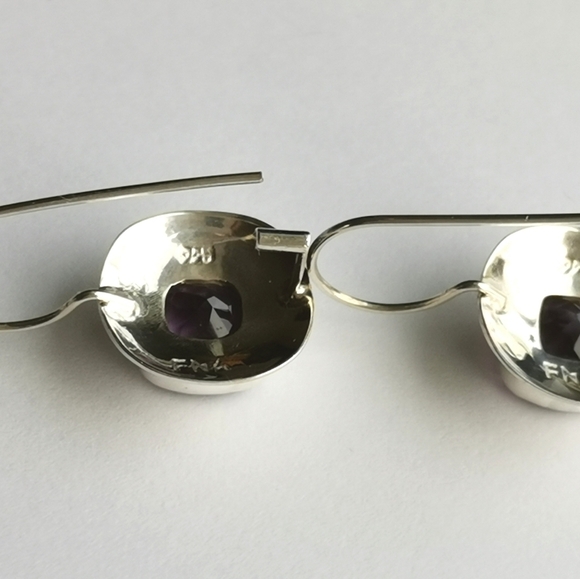 Modernist square cut Amethyst sterling silver drop earrings 🆕 - Picture 2 of 6